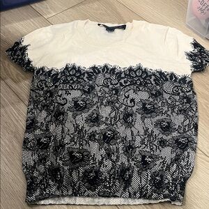 French Connection Cream and Black Lace Women's Top